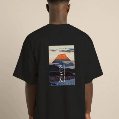 Bisiklet Yaka Baskılı Oversize T-Shirt - Siyah -