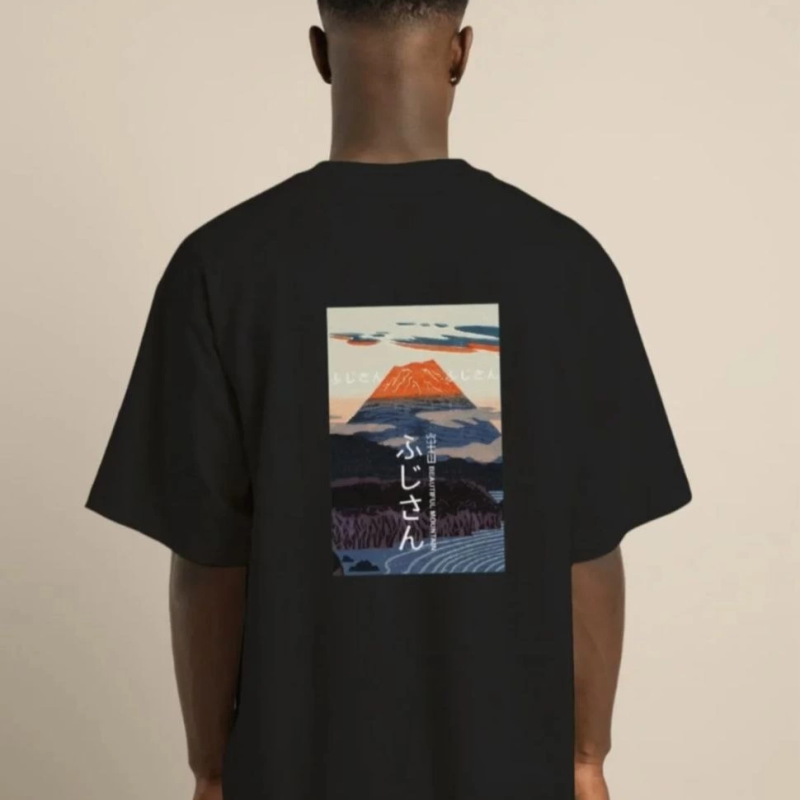 Bisiklet Yaka Baskılı Oversize T-Shirt - Siyah -