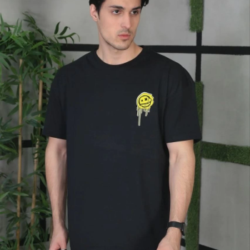 Bisiklet Yaka Baskılı Oversize T-Shirt - Siyah -