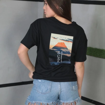 Bisiklet Yaka Baskılı Oversize T-Shirt - Siyah -