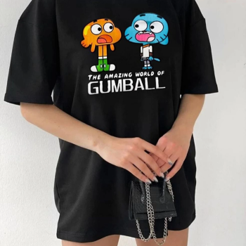 Bisiklet Yaka Baskılı Oversize T-Shirt - Siyah -