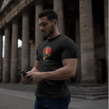 Bisiklet Yaka Baskılı Oversize T-Shirt - Siyah -