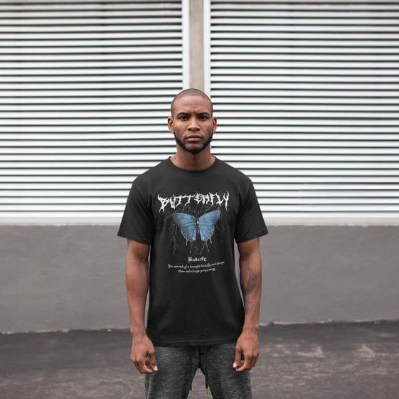 Bisiklet Yaka Baskılı Oversize T-Shirt - Siyah -