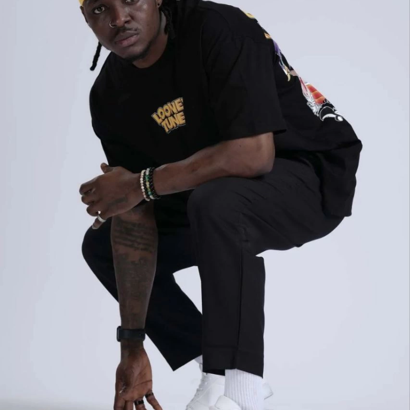 Bisiklet Yaka Baskılı Oversize T-Shirt - Siyah -