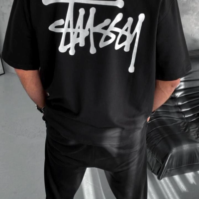 Bisiklet Yaka Baskılı Oversize T-Shirt - Siyah -