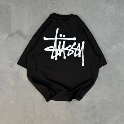 Bisiklet Yaka Baskılı Oversize T-Shirt - Siyah -