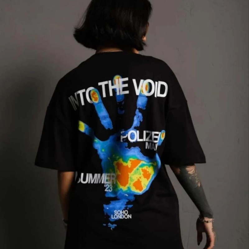 Bisiklet Yaka Baskılı Oversize T-Shirt - Siyah -