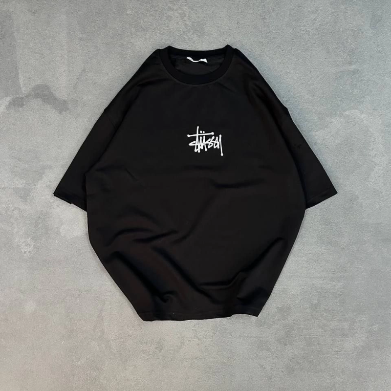 Bisiklet Yaka Baskılı Oversize T-Shirt - Siyah -