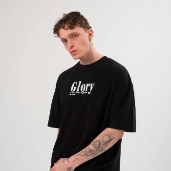 Bisiklet Yaka Baskılı Oversize T-Shirt - Siyah -