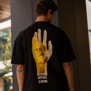 Bisiklet Yaka Baskılı Oversize T-Shirt - Siyah -