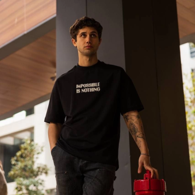 Bisiklet Yaka Baskılı Oversize T-Shirt - Siyah -