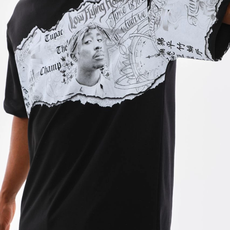 Bisiklet Yaka Baskılı Oversize T-Shirt - Siyah -