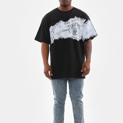 Bisiklet Yaka Baskılı Oversize T-Shirt - Siyah -