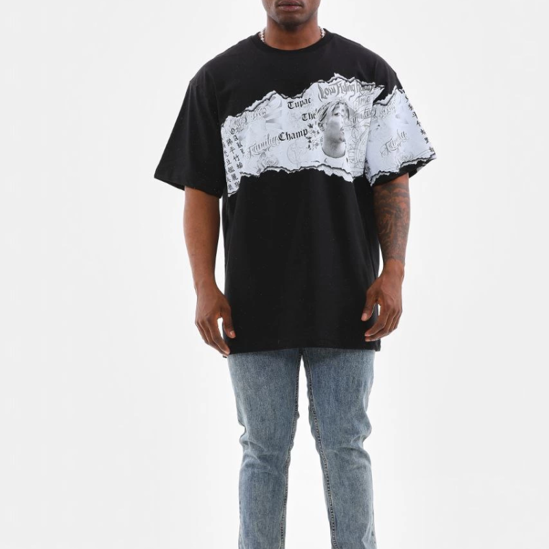 Bisiklet Yaka Baskılı Oversize T-Shirt - Siyah -