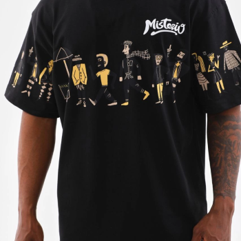 Bisiklet Yaka Baskılı Oversize T-Shirt - Siyah -