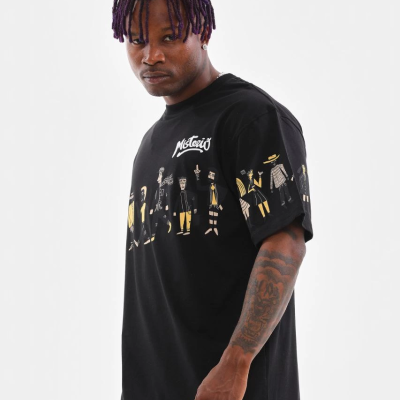 Bisiklet Yaka Baskılı Oversize T-Shirt - Siyah -