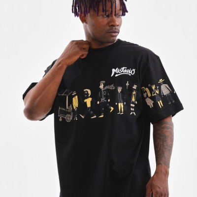 Bisiklet Yaka Baskılı Oversize T-Shirt - Siyah -