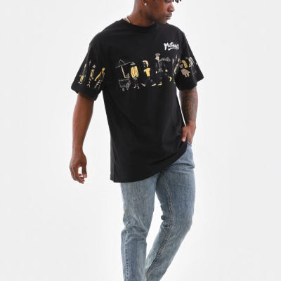 Bisiklet Yaka Baskılı Oversize T-Shirt - Siyah -