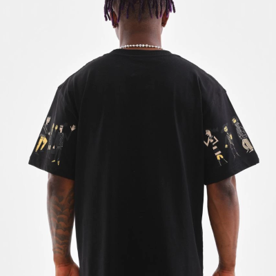 Bisiklet Yaka Baskılı Oversize T-Shirt - Siyah -