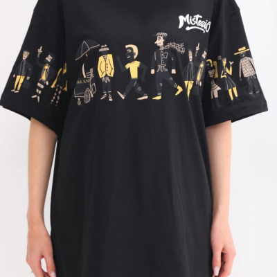 Bisiklet Yaka Baskılı Oversize T-Shirt - Siyah -