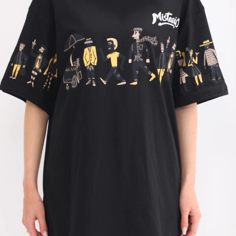 Bisiklet Yaka Baskılı Oversize T-Shirt - Siyah -