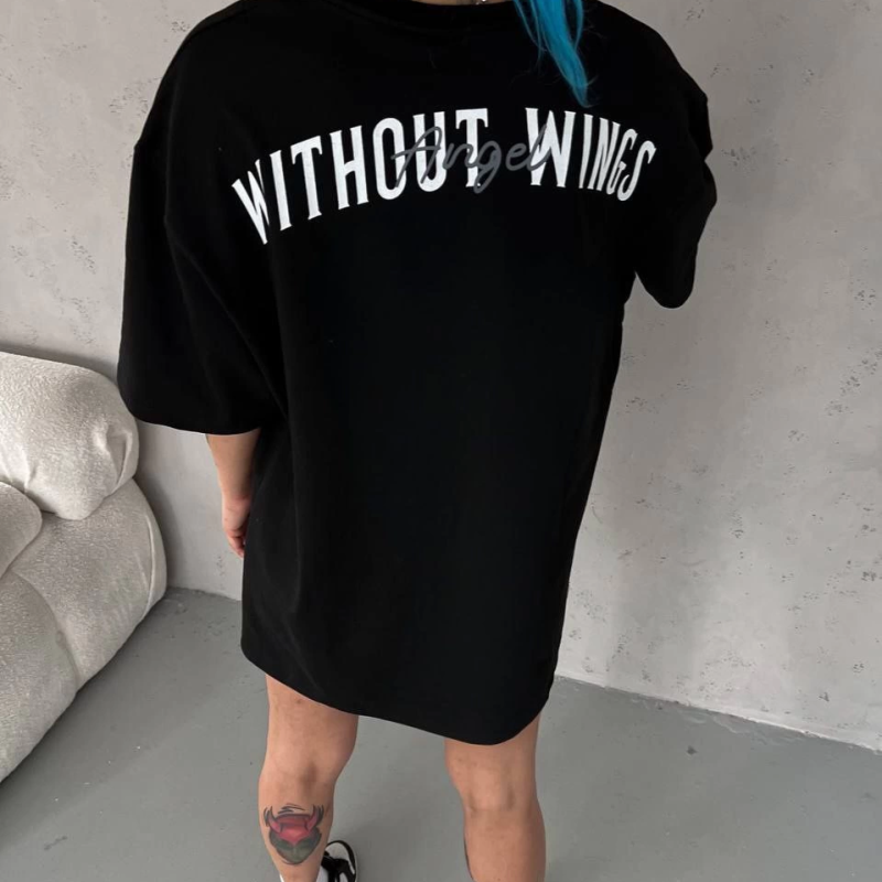 Bisiklet Yaka Baskılı Oversize T-Shirt - Siyah -