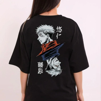 Bisiklet Yaka Baskılı Oversize T-Shirt - Siyah -