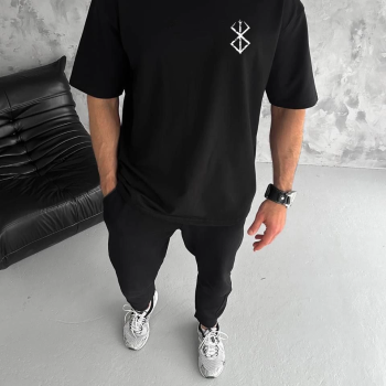 Bisiklet Yaka Baskılı Oversize T-Shirt - Siyah -