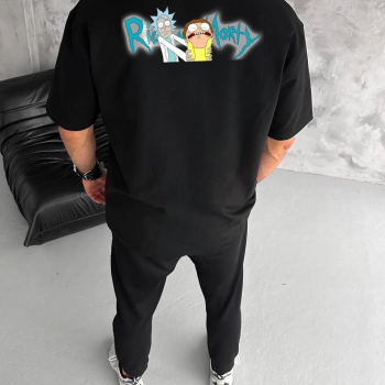 Bisiklet Yaka Baskılı Oversize T-Shirt - Siyah -