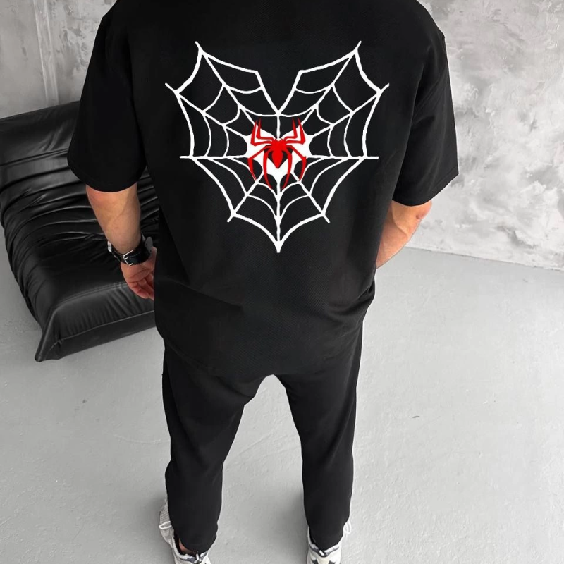 Bisiklet Yaka Baskılı Oversize T-Shirt - Siyah -