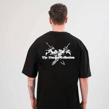 Bisiklet Yaka Baskılı Oversize T-Shirt - Siyah -