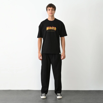 Bisiklet Yaka Baskılı Oversize T-Shirt - Siyah -