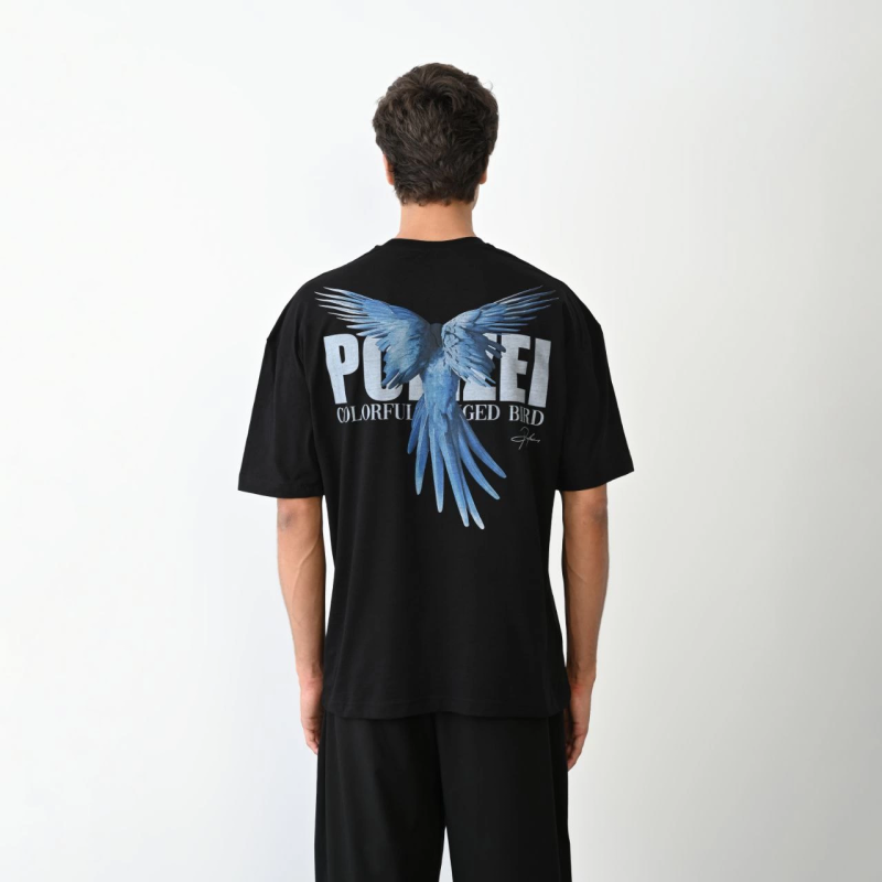 Bisiklet Yaka Baskılı Oversize T-Shirt - Siyah -