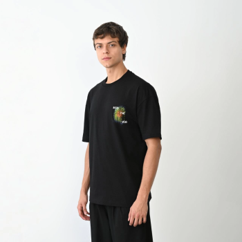 Bisiklet Yaka Baskılı Oversize T-Shirt - Siyah -