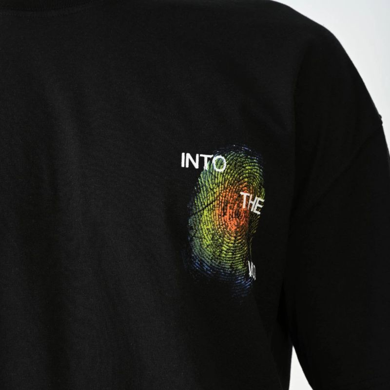 Bisiklet Yaka Baskılı Oversize T-Shirt - Siyah -