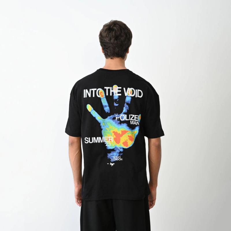 Bisiklet Yaka Baskılı Oversize T-Shirt - Siyah -