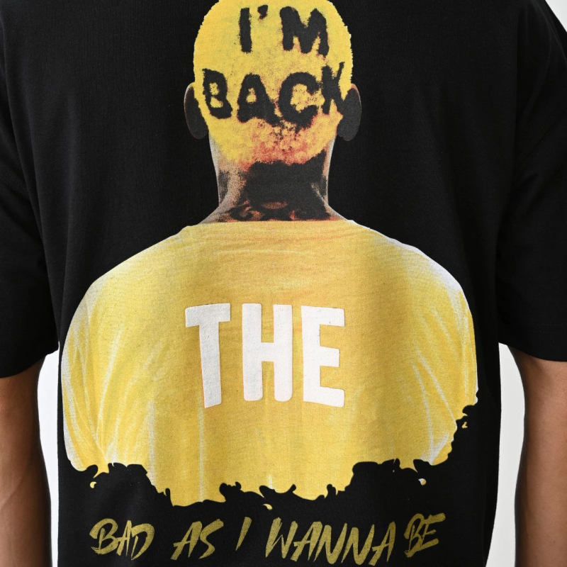 Bisiklet Yaka Baskılı Oversize T-Shirt - Siyah -