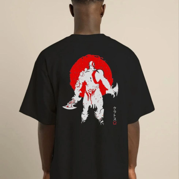 Bisiklet Yaka Baskılı Oversize T-Shirt - Siyah -