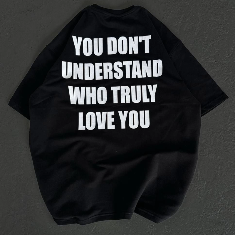 Bisiklet Yaka Baskılı Oversize T-Shirt - Siyah -