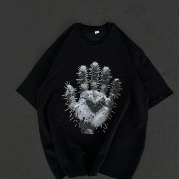 Bisiklet Yaka Baskılı Oversize T-Shirt - Siyah -