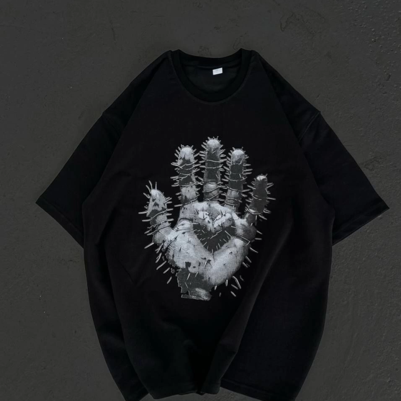 Bisiklet Yaka Baskılı Oversize T-Shirt - Siyah -