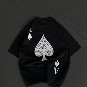 Bisiklet Yaka Baskılı Oversize T-Shirt - Siyah -