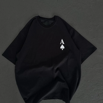 Bisiklet Yaka Baskılı Oversize T-Shirt - Siyah -