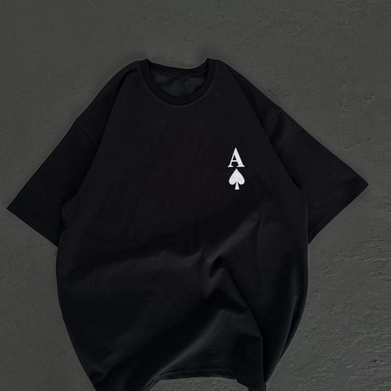 Bisiklet Yaka Baskılı Oversize T-Shirt - Siyah -