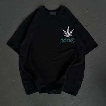 Bisiklet Yaka Baskılı Oversize T-Shirt - Siyah -