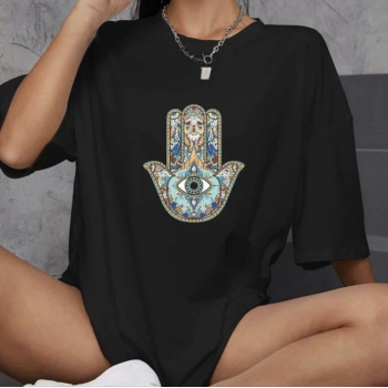 Bisiklet Yaka Baskılı Oversize T-Shirt - Siyah -