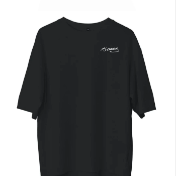 Bisiklet Yaka Baskılı Oversize T-Shirt - Siyah