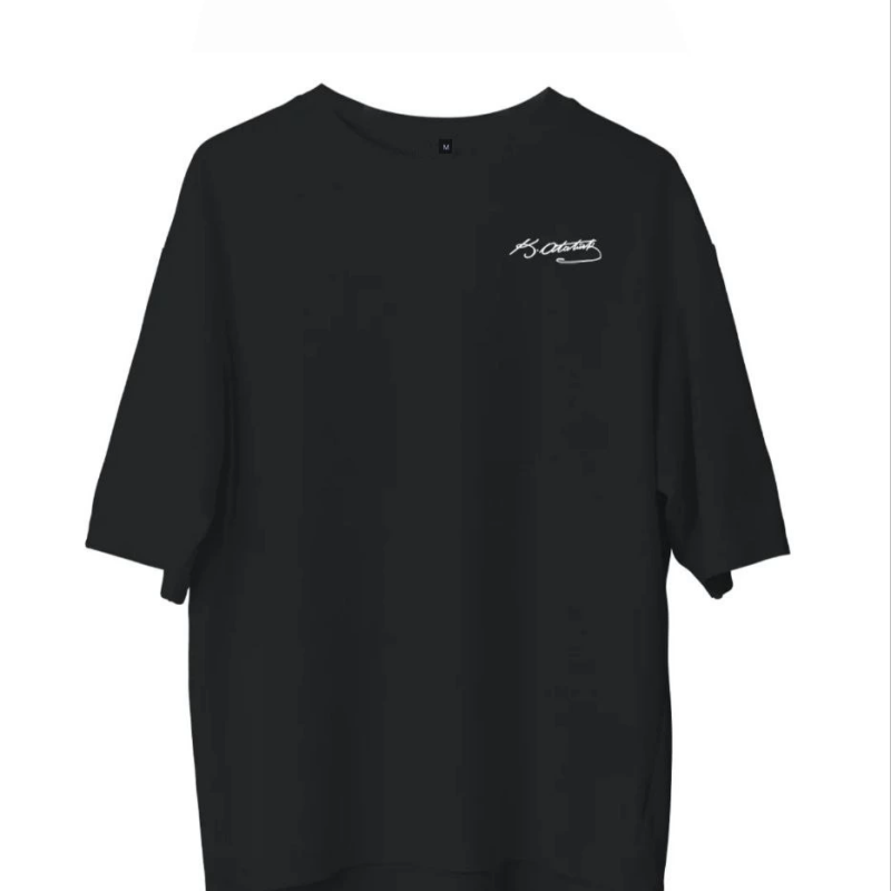 Bisiklet Yaka Baskılı Oversize T-Shirt - Siyah