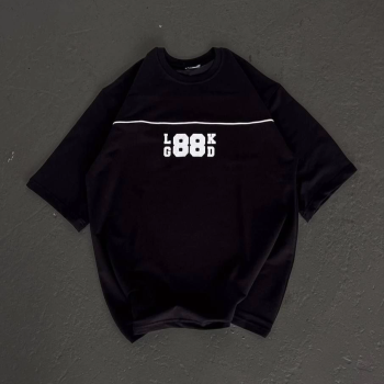 Bisiklet Yaka Baskılı Oversize T-Shirt - Siyah