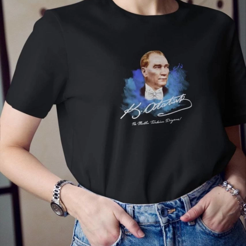 Bisiklet Yaka Baskılı Oversize T-Shirt - Siyah -